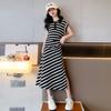 Girls' Summer Striped Polo T-Shirt Dress - New Style for Big Kids