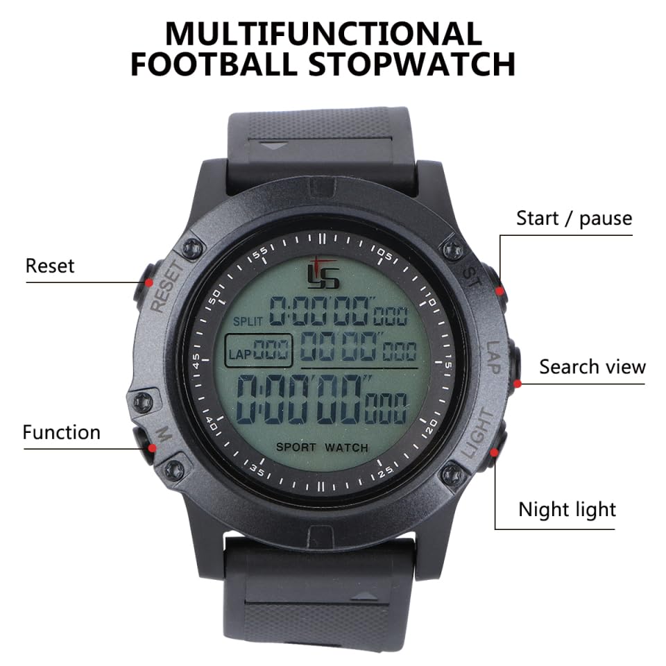 LIOOBO Digital Sports Soccer Referee Stylish Watch with Stopwatch and Easy To Black Multi-Function Watch, Watch, Men's Chronograph, Read,