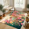 Floral Garden Theme Crystal Velvet Rug Personalized Custom Name Text Soft Floor Mat Home Decor
