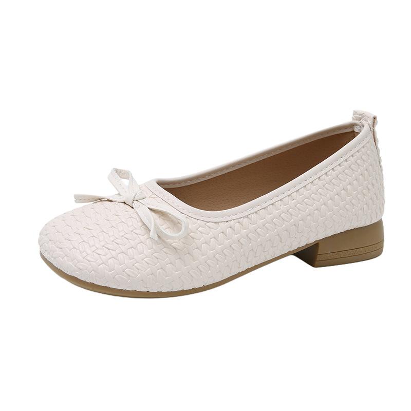 

French retro bow single shoes women s summer new with skirt shallow mouth flat bottom gentle wind pedal bean shoes 35