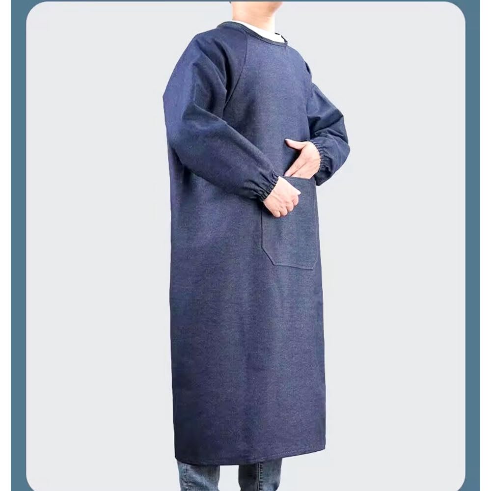 Hedbroli Long-Length Men's Apron, Work Apron, Soft Denim, Plus Sizes Available, Stylish Workwear, Samue, Father's Day Gift (Blue, 115cm Length)