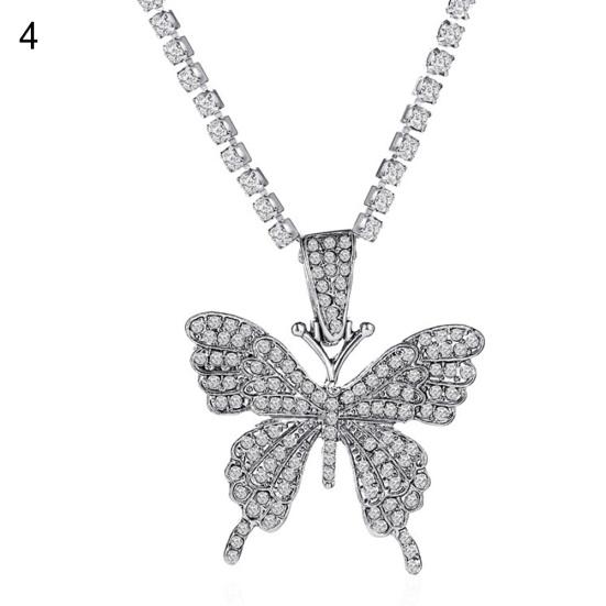 Collar con colgante de una capa de mariposa con diamantes de imitación de acero inoxidable para mujer, joyería