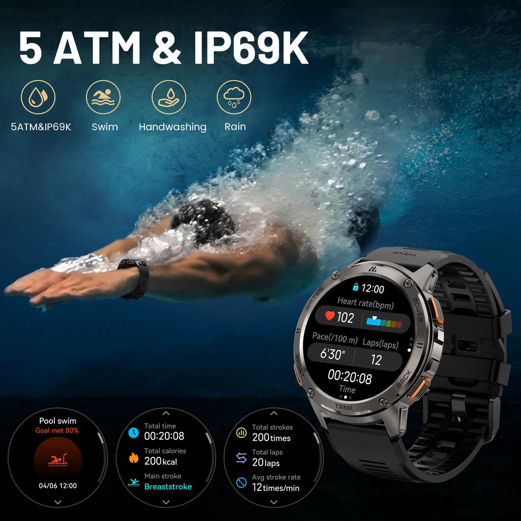 Original KOSPET TANK T3 Smart Watch For Men Military Smartwatch Women Digital Fitness Watches  AI Voice AOD Bluetooth