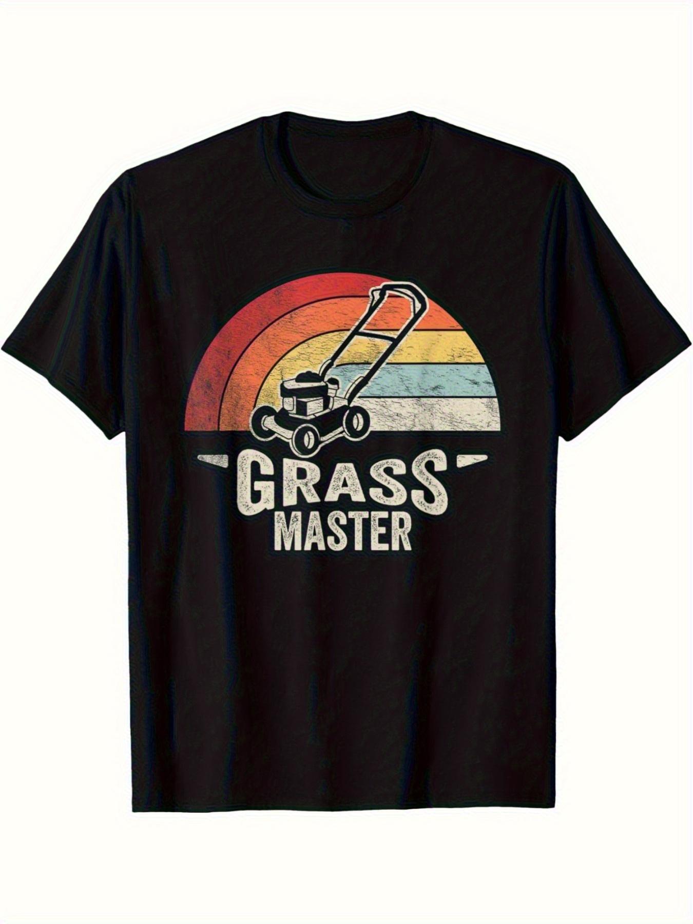 Cotton T-shirt - Retro Lawn Master Mower Graphic with Rainbow Stripes M