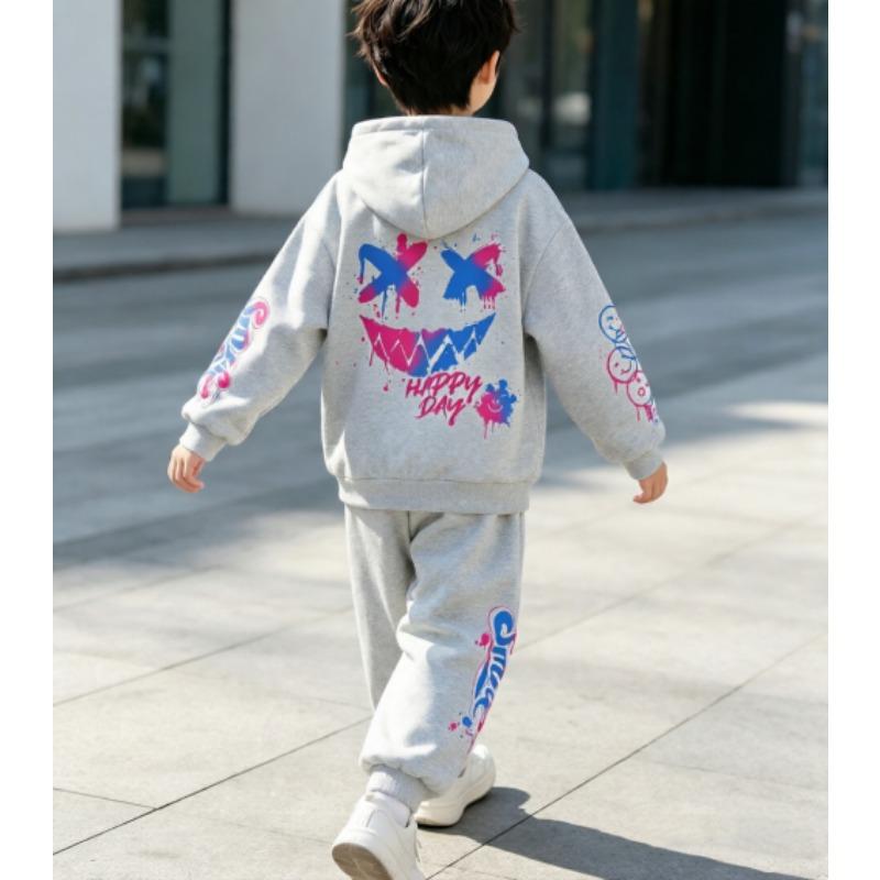 Kids Loungewear Set Boy and Girl Casual Pullover Hoodie & Elastic Waist Trousers for School & Play