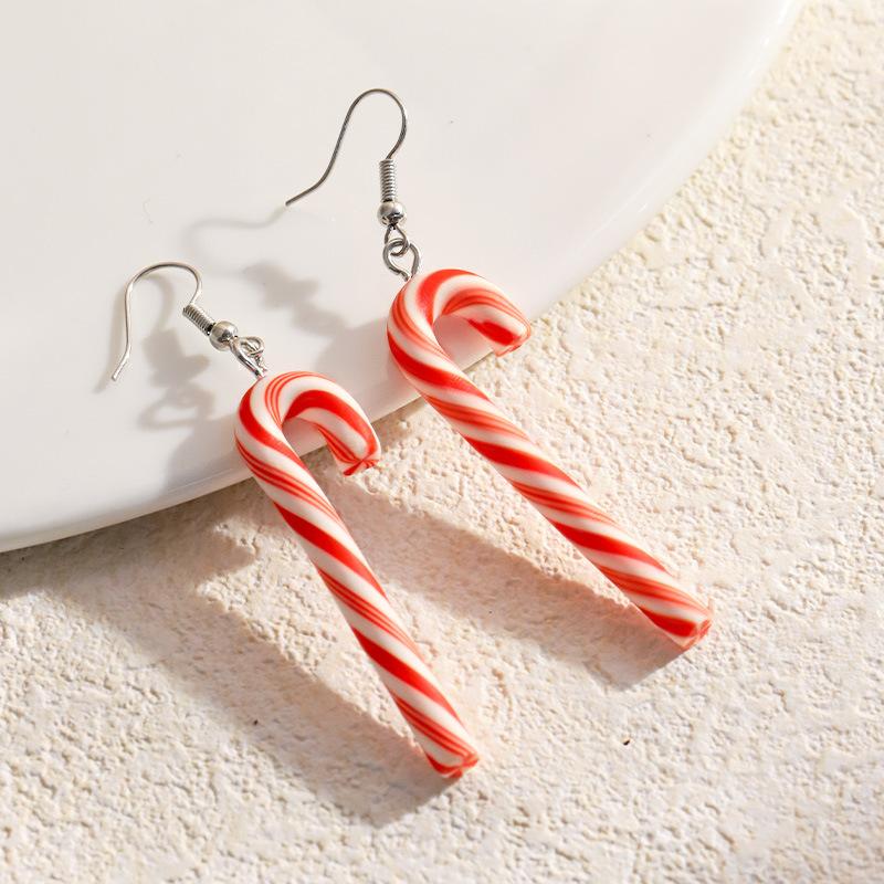 

Polymer Clay Candy Cane Earrings Lightweight Handmade Polymer Clay Dangle Earrings Festive Holiday Jewelry Accessory for Women Girls One Size