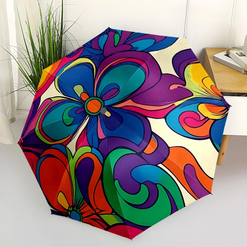 1PC Floral Mandala Automatic Folding Umbrella Automatic Open/Close, Automatic Folding, 8-Rib Durable Frame, Portable Travel Umbrella S10713