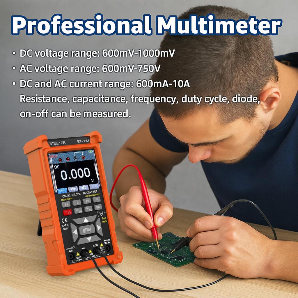 Signalgenerator, Oszilloskop & Multimeter 3-in-1 Funktionsinstrumente 50MHz Zweikanal-Bandbreite, 6000 Zeichen Anzeige