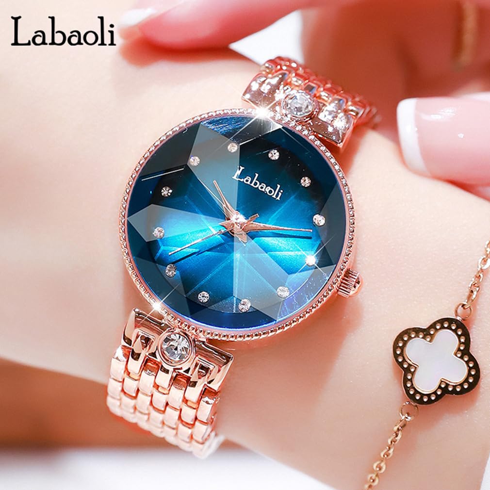 Stainless Steel Wristwatch for Perfect for Business or a Gift for Available In Rose Gold and Stylish, Cute, Waterproof, Women, Her. Blue.
