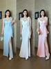 Elegant Satin Polyester Long Dress With Vneck For Evening Parties And Nightclub Wear