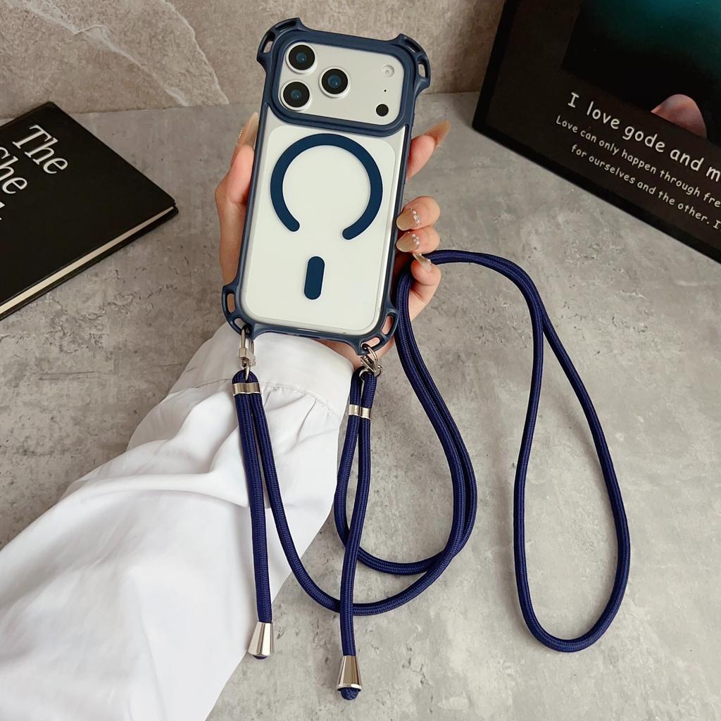 Creative Drone Four Corner Anti Drop Magnetic Case For iPhone 17 16 15 14 13 12 Pro Max for Magsafe Transparent Crossbody Shell