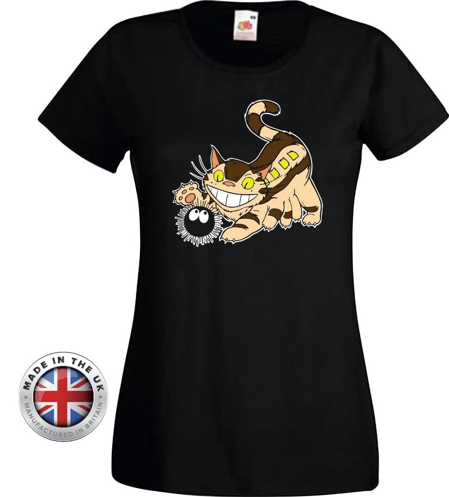 Totoro Tshirt Catbus T Shirt Soot Black Printed T Shirt Unisex Ladies Fitted S