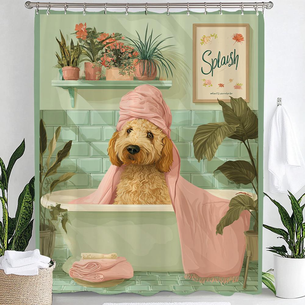 Fun Leopard Shower Curtain,Cat, Dog and Animals Bathing in Nordic Plant Bathtub Bathroom Decorative Shower Curtain with Hooks