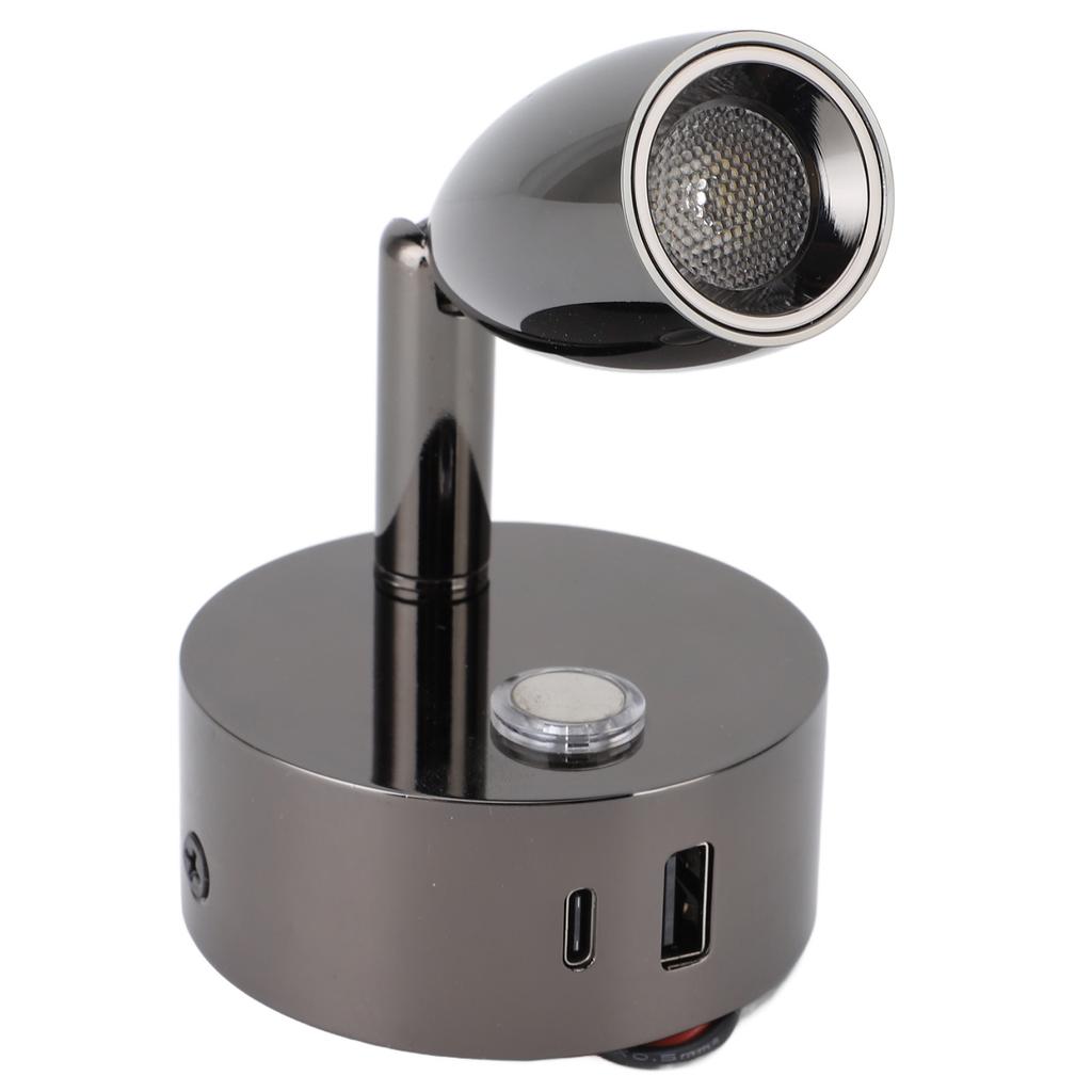 RV Reading Lamp USB Port Matte 3 Color Temperature Dimmable Touch RV Reading Wall Sconce 12‑24V