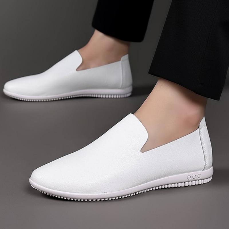 Fashion Designer Solid Color Male Leather Shoes Slip-on Flat-soled Men Loafers Spring Autumn Soft-soled Casual Man Driving Shoes