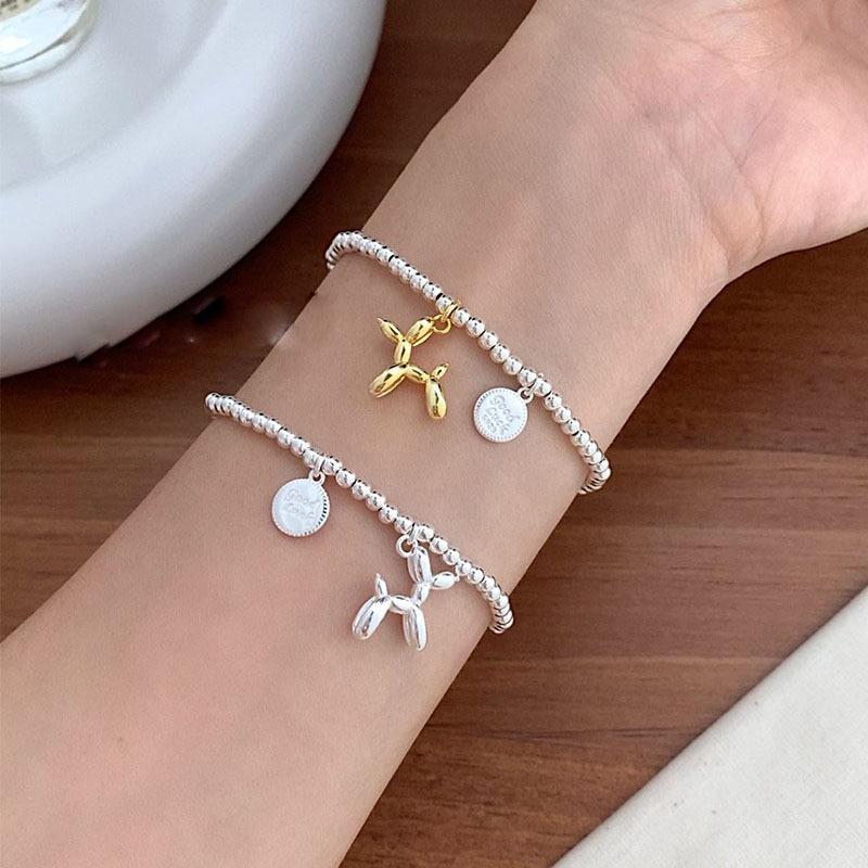Y2K Creative Cute Balloon Dog Bracelets for Women Beads Chain Ladies Bracelet Jewelry Sweet Couples Fashion Elastic Rope Metal