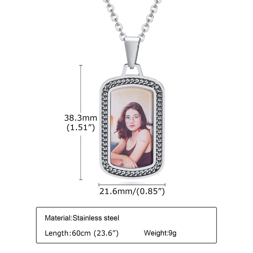Men Personalize Engrave Name Square Customizable Photo of Family Necklaces, Picture Words Date Pendant,Keepsake Gifts Collar