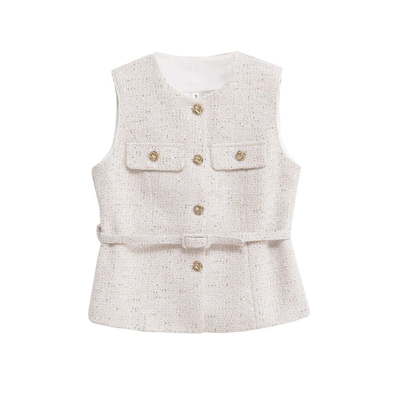 Kaslead New Women clothes Western Style Versitile Fashion Graceful Multicolor Belt Decoration Vest Vest