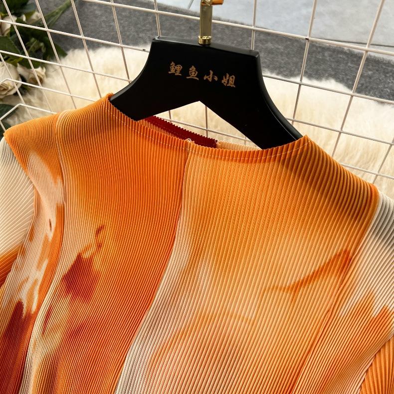 Französisches Kleid für Damen, leicht, luxuriös, schweres Plissee, schmal, langes Design, Swoosh-Druck