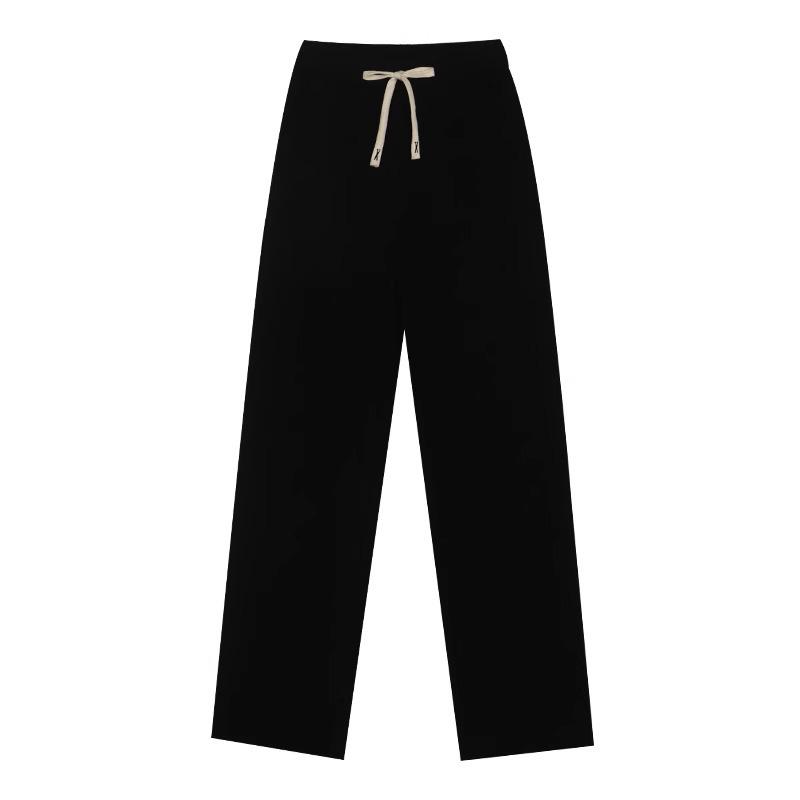 Women's 2024 Chenille Wide-Leg Floor-Length Black Pants - Autumn/Winter Style
