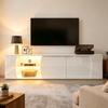 Móvel de TV 180*40*45cm, aparador com 3 portas, vidro temperado, móvel de entretenimento com LEDs, suporte de TV de chão, adequado para TVs de 80 polegadas
