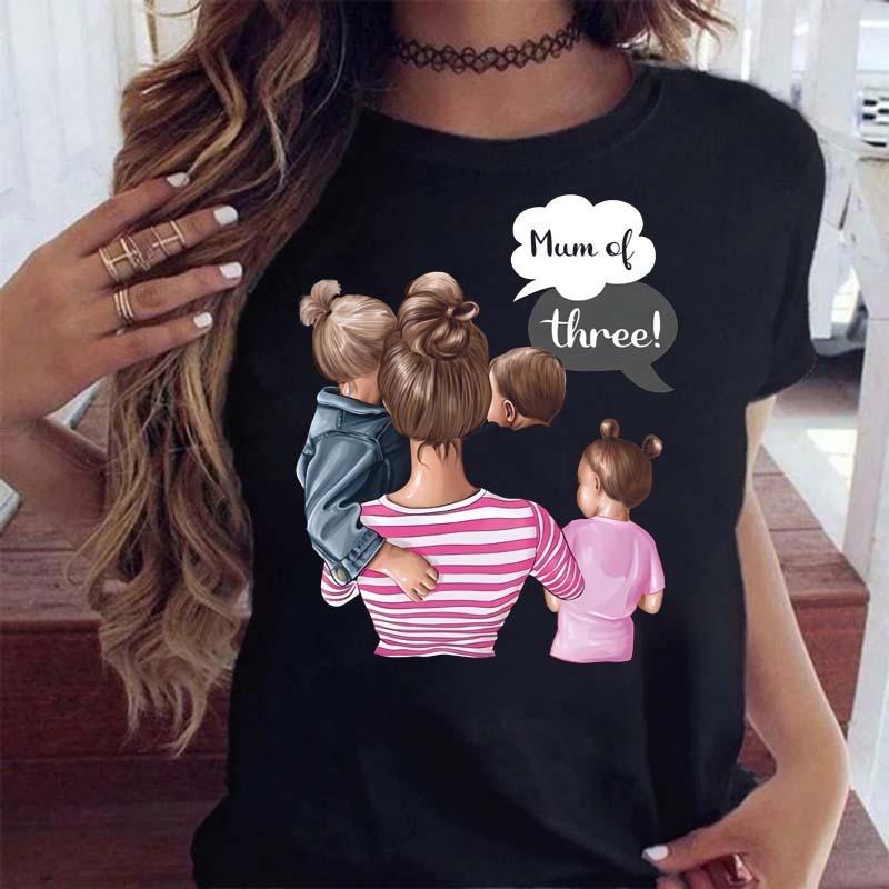Maycaur Women Cartoon Mom Mother Boy Girl Print Mother Lady T-shirts Casual Top T Shirt Ladies Womens Graphic Female Tee T-Shirt