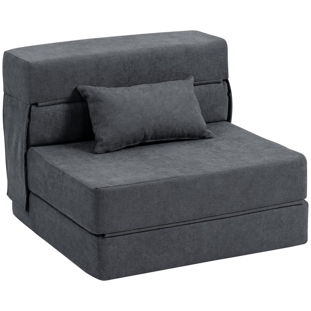 Floor Sofa, Upholstered Couch, Convertible Into Mattress, Foam, Cushion, Dark Grey