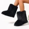 Women's Furry Faux Fur Boots Fuzzy Fluffy Mid Calf Snow Boots Winter Suede Warm Fur Lined Booties Flat Boots for Women Casual Ankle Booties Shoes
