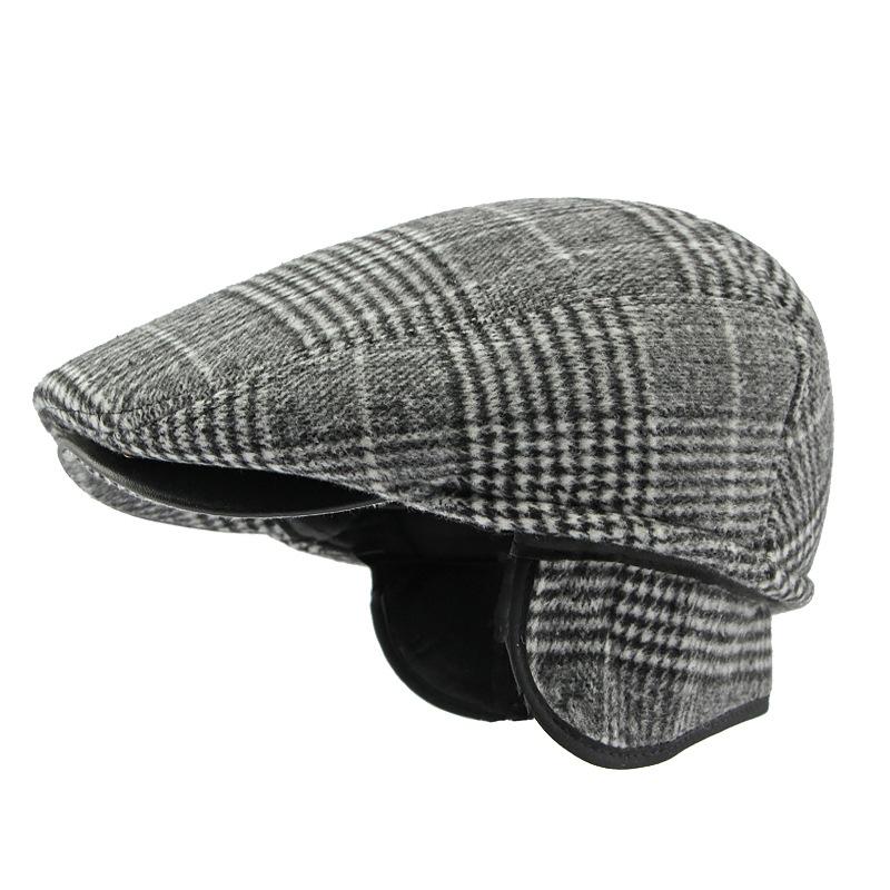 Middle-Aged Men Cap Autumn Winter Cotton Ear Protection Warm Plaid Beret Forward Cap Driver Ivy Hat Newsboy Caps for Men