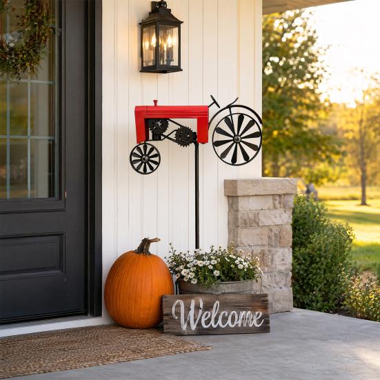 Wind Spinner Durable Weather-Resistant Green Tractor Windmill with Rotating Wheels for Garden Patio Lawn Outdoor Decor Farmhouse Style Gift for