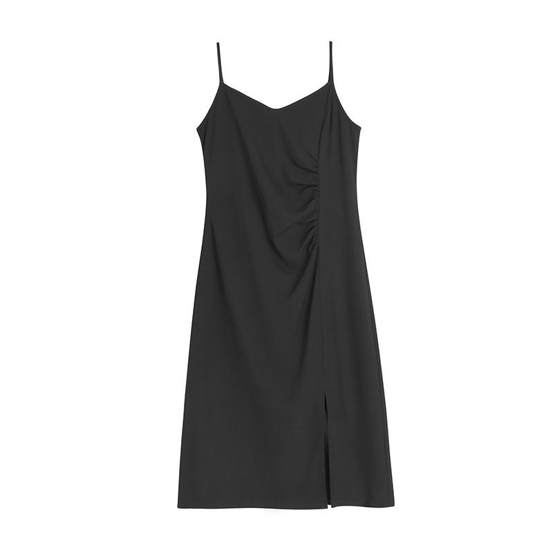 

2024 Женское плиссированное миди платье-комбинация с разрезом больших размеров 5XL (recommended for 200-220 jin) чёрный