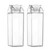 Qkbuza 2-Piece Milk Carton-Shaped Drink Bottle, Clear Plastic, Large Capacity Water Bottle for Direct Drinking, Leak-Proof, Portable Square Breast Mil