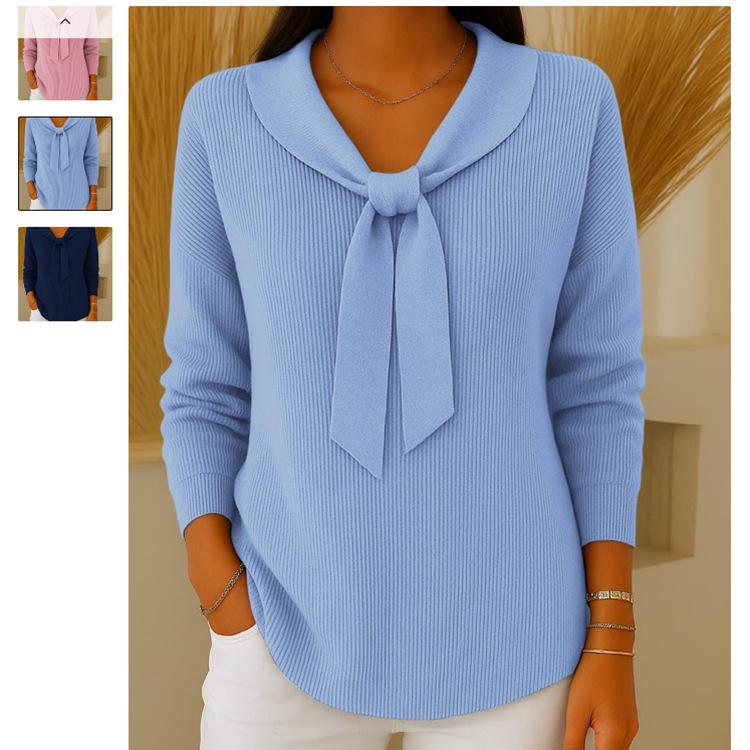 2025 European & American Bow Sweater: New Autumn/Winter Knitwear, Solid Color Women's Style