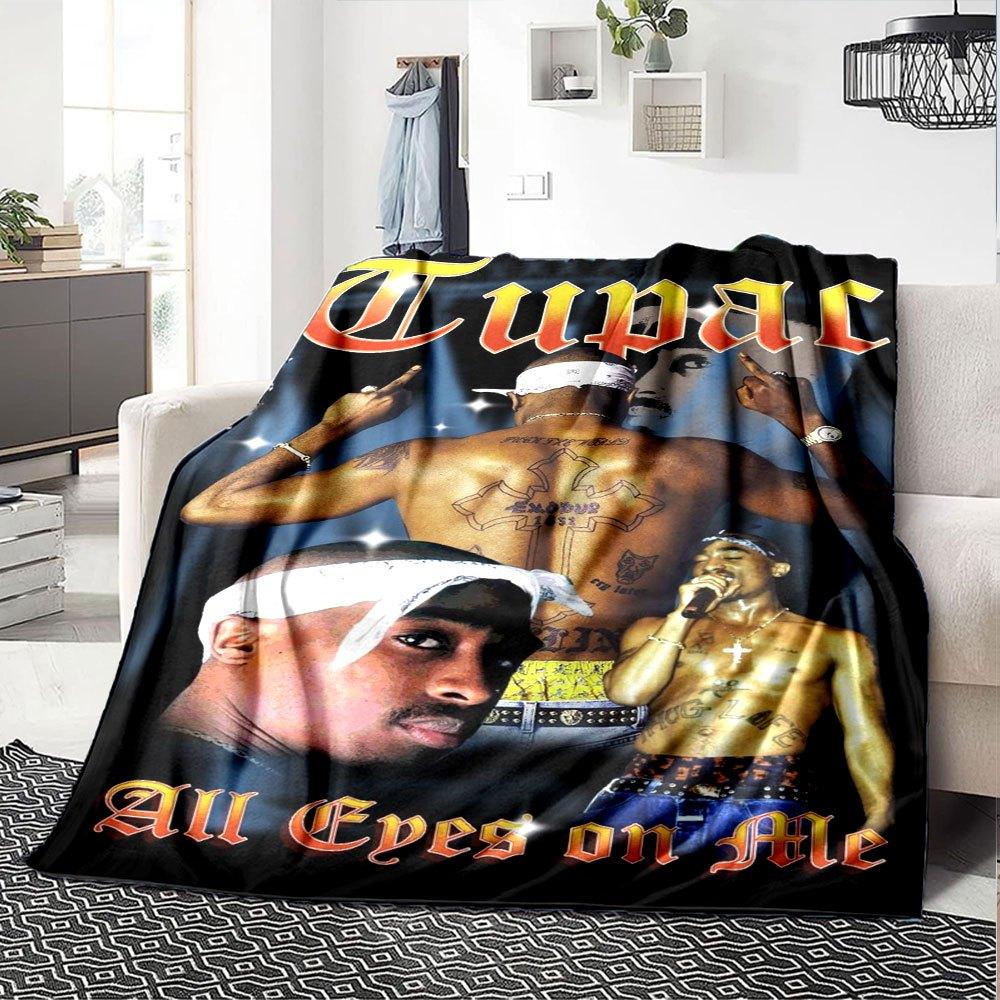 1pc 2PacHip Hop Blanket Soft Lightweight All Season Multi Purpose Throw for Sofa, Bed, Office & Picnics, French Style with Iconic Album Art & Quotes