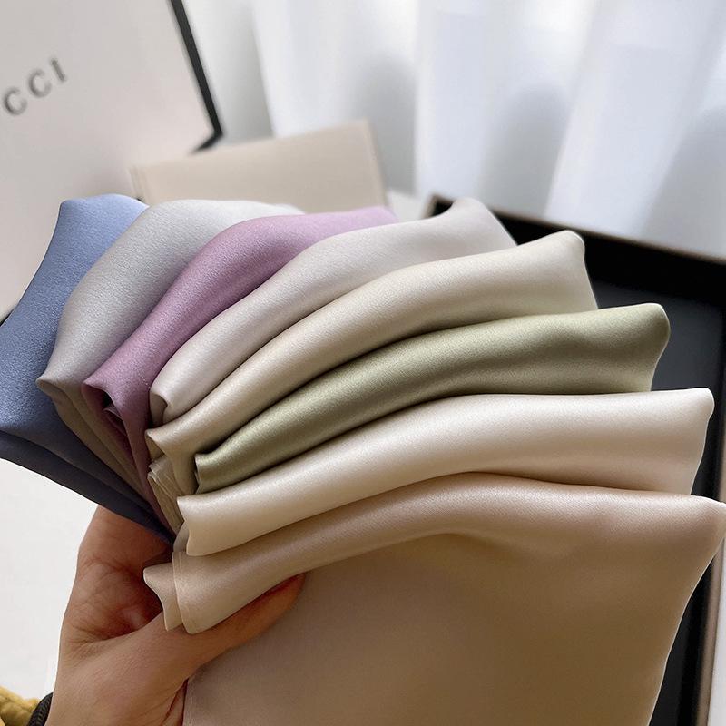 Silk Square Scarf: Solid Color Rolled Edge Headscarf for Women (53cm)