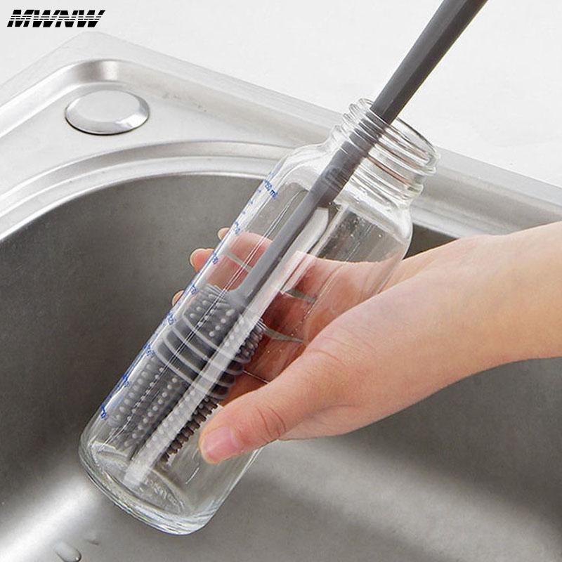 1PCS Silicone Milk Bottle Brush Cup Scrubber Glass Cleaner Long Handle Drink Bottle Vase Clean Brush Kitchen Cleaning Tool