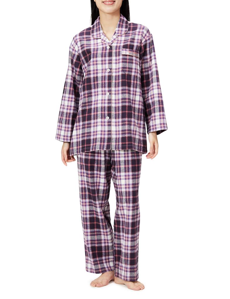 Gunze CI Comme CA Cotton Long Sleeve Viyella Brushed Size M Women's 100% Loungewear, Pants, Yarn-Dyed Fabric, Purple,