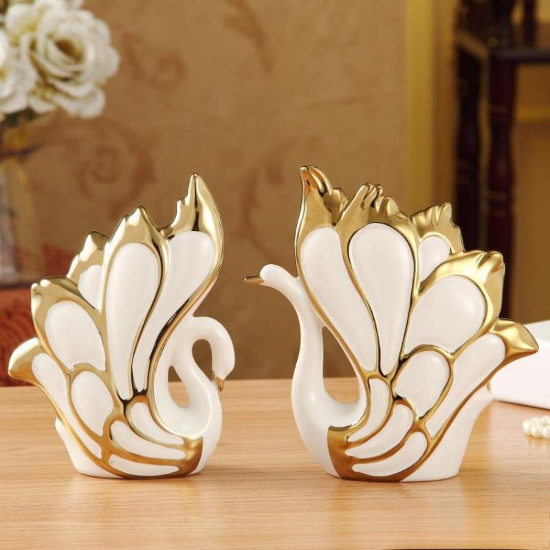 Decorațiuni interioare Mobilier ceramic Lebădă mică sufragerie cadou pentru îndrăgostiți, figurină ornament de nuntă meșteșuguri statuie o pereche de lebede