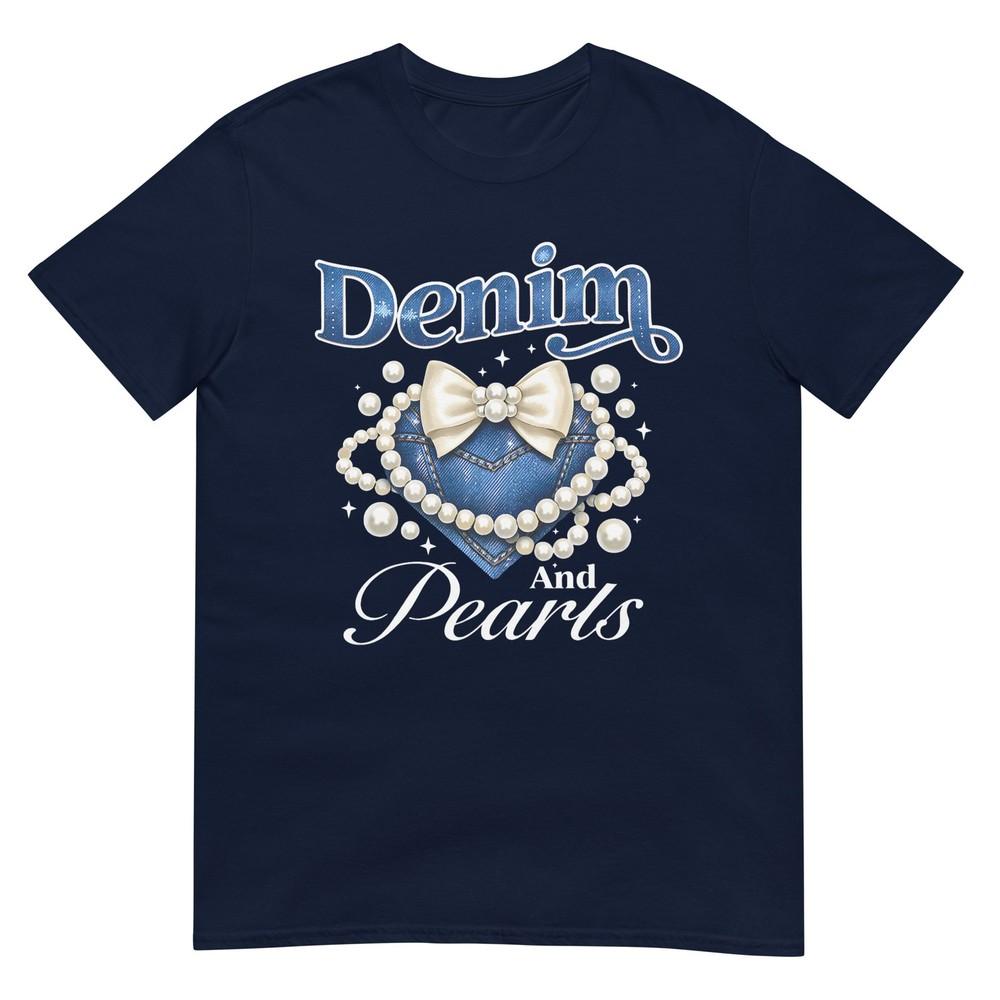 Pearls And Denim Outfit Bow Denim Pearls Ladies Girls Unisex Tshirt S