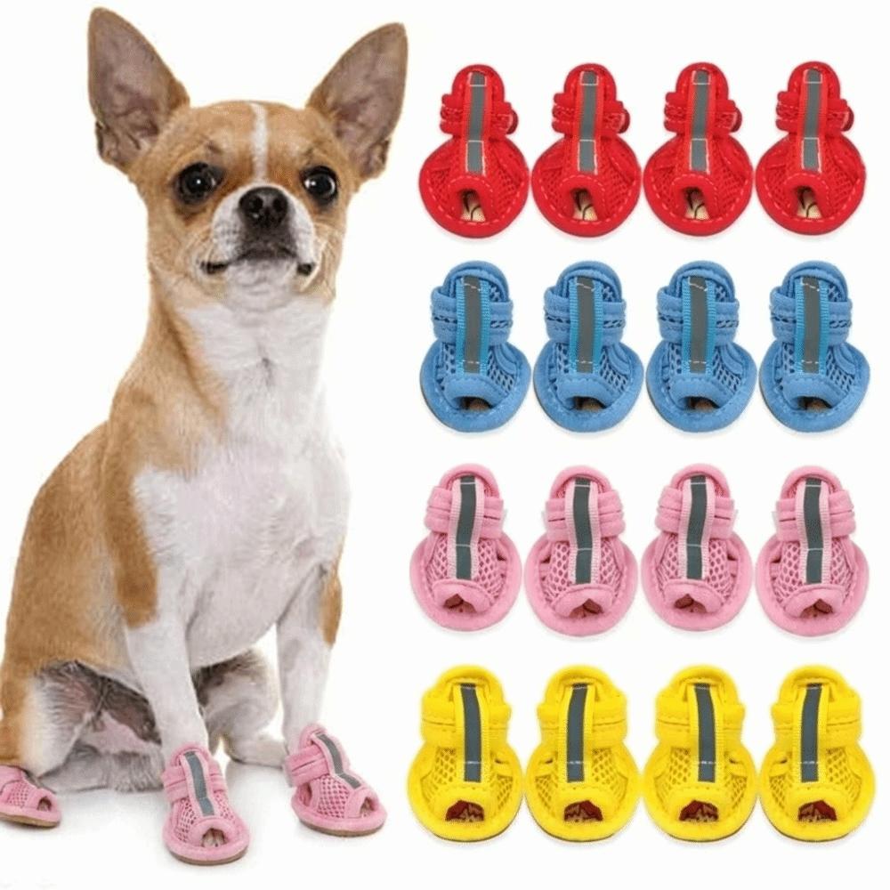 4Pcs Soft-sole Pet Sandals Non-slip Cooling Dog Boots Cute Dog Foot Cover  For Small Medium Pets