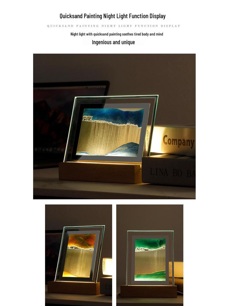 Quicksand Painting Night Light: Creative USB Atmosphere Decor for Living Room, Bedroom, Office