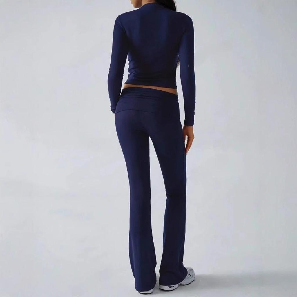 AYJ24T888 Women's Fashion Slim Fit Solid Color Tracksuit - Short Sleeve, Long Pants, Spring/Summer Collection