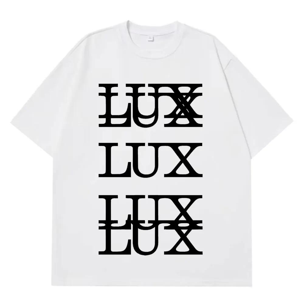 LUX Lettering Stacked Design T-Shirt White Cotton Y2K Goth Aesthetic Casual Women And Men T-shirt