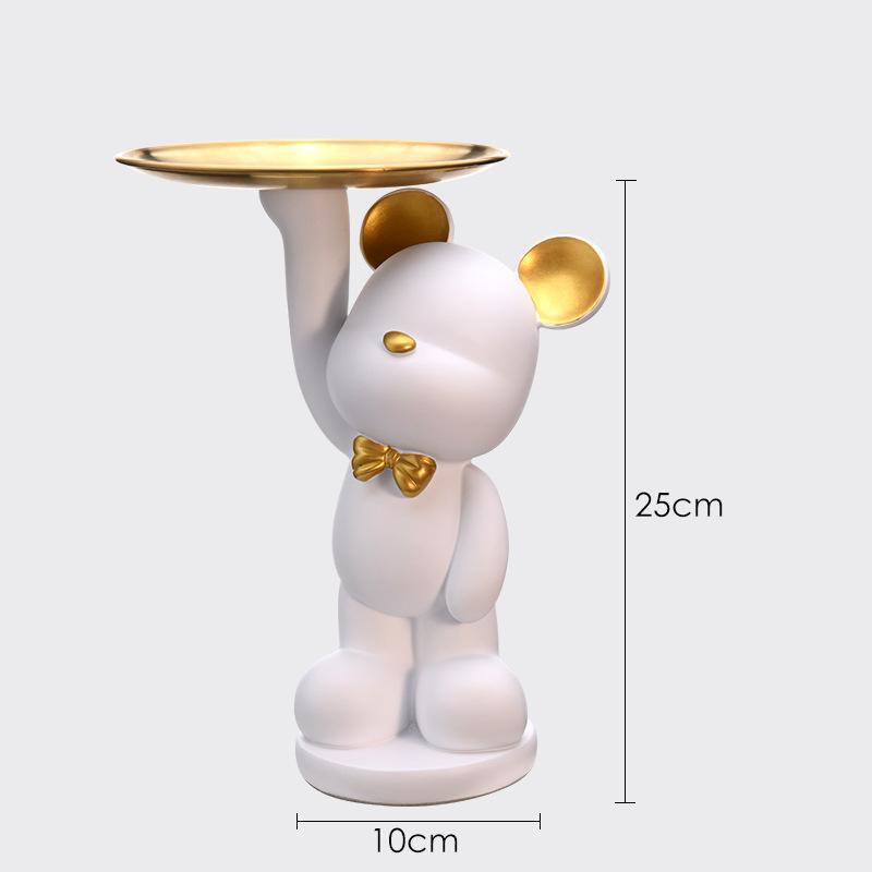 Nordic Home Decor Accessories Creative Bear Figurines Tray Decoration Storage Sculpture Resin Living Room Table Decoration Gift