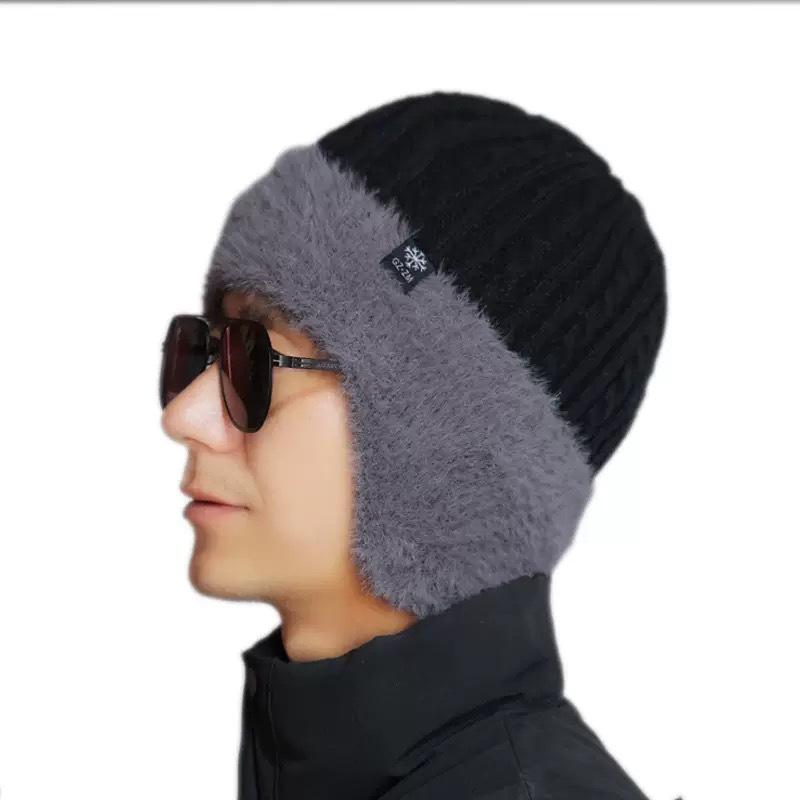 Faux Mink Knit Woolen Hat Winter Earflap Beanie Outdoor Fleece Lined Thickened Warm Cold Resistant Ski Hat