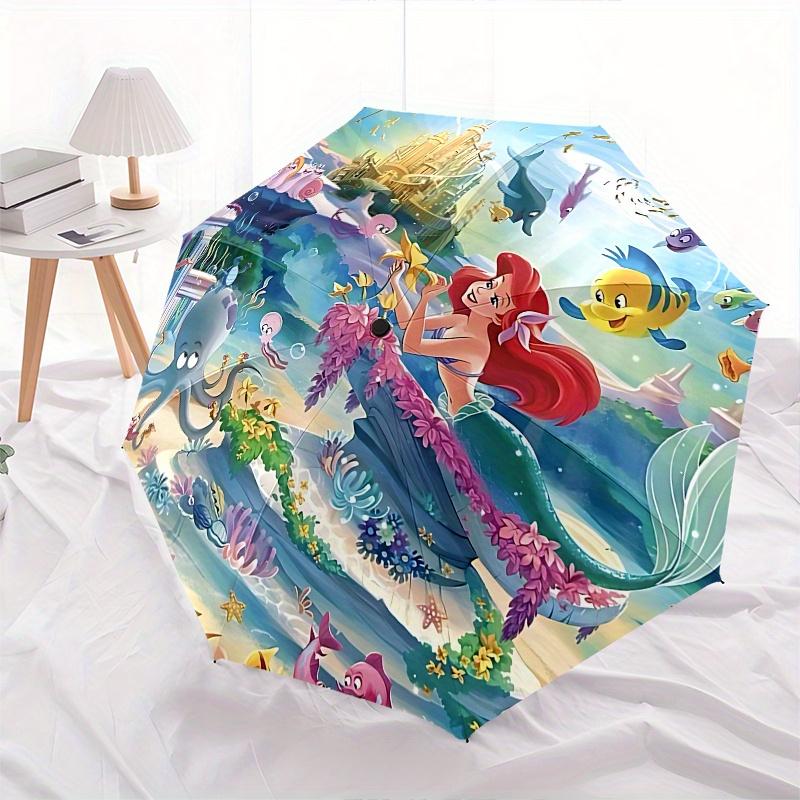 Disney Mermaid, Underwater Kingdom Automatic Open/Close Umbrella - Cute Umbrella with Cute Design, Portable 3-Fold Compact Umbrella for Men