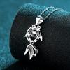 Sterling Fish Pendant Necklace Women 30pt Moissanite Charm Cross Chain Daily Wear Jewelry