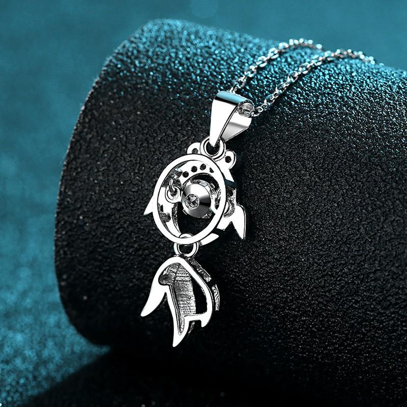 Sterling Fish Pendant Necklace Women 30pt Moissanite Charm Cross Chain Daily Wear Jewelry