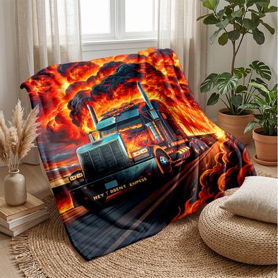 Fiery Truck Express Theme Blanket Lightweight Warm Flannel Blanket Decorative Throw Blanket for Home Decoration