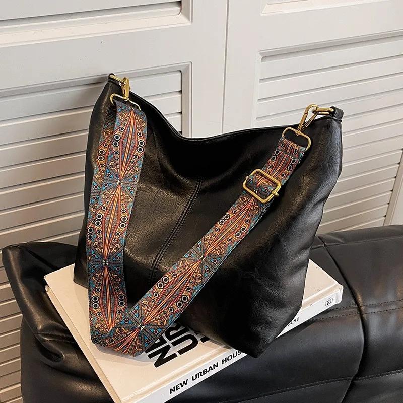 Vintage Damen Schultertasche PU Leder Bucket Umhängetasche Messenger Bag, Shopping Tote Geldbörse MIT